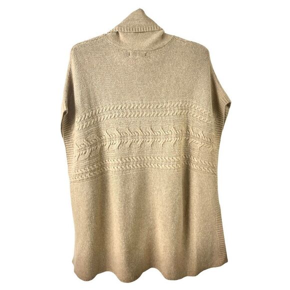 * Jessica Camel Cable Knit Cowl Neck Poncho Sweater - Picture 3 of 7